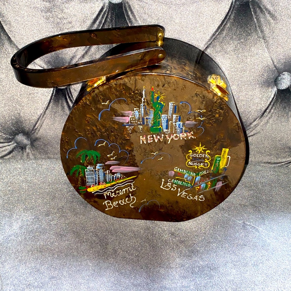 Marbled Lucite Box Purse with Carved Lucite Top and Handle